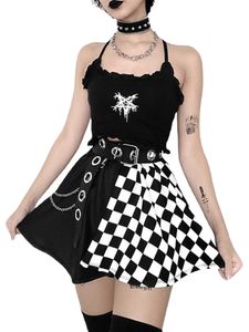 Faldas Falda gótica Y2k Falda plisada negra de cintura alta Falda a cuadros Minifalda de línea Falda patinadora Falda de tartán Lolita Punk Harajuka P230422