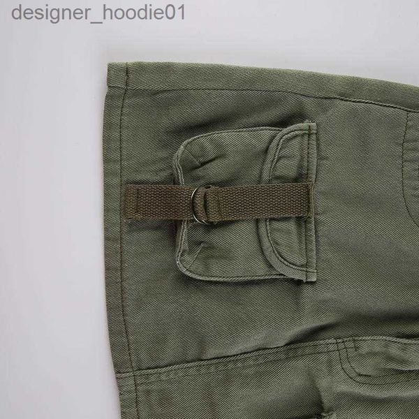 Jupes Y2K vert Cargo jean jupes poches pansement taille basse Denim Mini jupe rétro Zip mignon crayon jupes femmes coréen Streetwear L230912