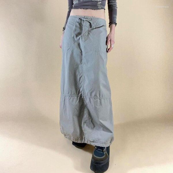 Jupes Y2K Long Esthétique Femmes Cordon Taille Basse Jupe Avec Poches 2000s Vêtements E Girl Hippie Harajuku Streetwear