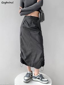 Rokken Y2K MIDI -rok vracht Hipster Harajuku Vintage Loose Girls Fashion Ins Ulzzang Chic Streetwear Backs Lit Drawtring 230410
