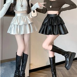 Jupes Y2k plissé en cuir Pu Mini jupe femmes mode coréenne taille haute robe de bal jupes femme Kawaii tout Match noir Faldas Harajuku 231023