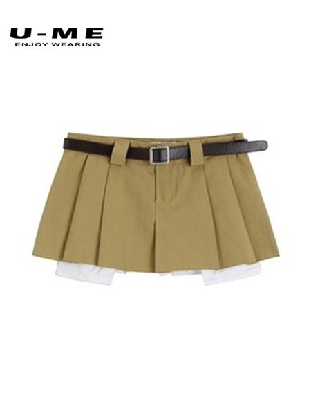 Faldas Y2k Streetwear Moda coreana Mini faldas Mujer Sexy Cintura baja Falda corta plisada con cinturón Mujer Sólido Casual Culottes 230508