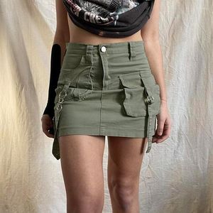 Rokken y2k vintage mini vrachtvakken chique streetwear sexy denim bottoms harajuku bodycon dames groen