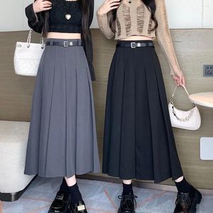 Jupes y2k jupe de costume vintage pour femmes printemps été haute taille une ligne plissée gris noir élégant décontracté long