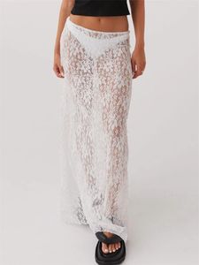 Jupes y2k white fairycore boho lace floral maxi femmes transparente