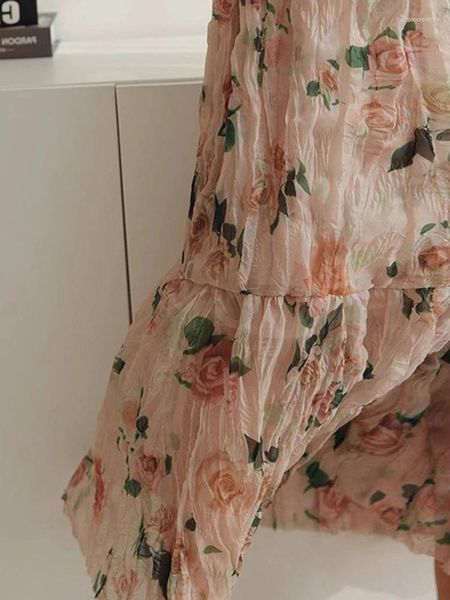 Jupes y2k femme rose imprimé irrégulièrement plissé d'organe jupe haute taille longue mode vintage faldas para mujeres