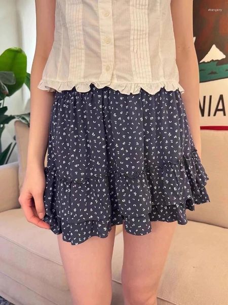 Jupes yaphleet vintage filles y2k sweet floral cascading mini 2024 fashion dames jupe en coton doux pour femmes vêtements chics chics