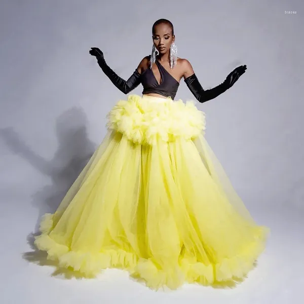 Jupes jaune longue Tutu filles fête d'anniversaire jupe bouffante volants Tulle Saias pour dame mariage invité bal vêtements de cérémonie