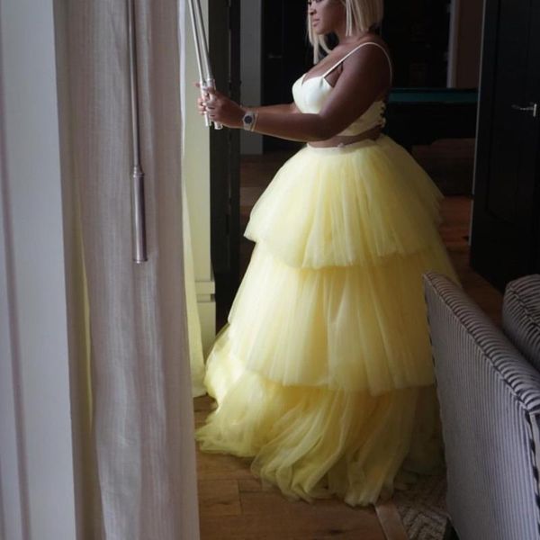 Faldas amarillas con volantes exuberantes, vestidos de baile de tul escalonados para novia, falda larga a la moda para mujer, faldas tutú hechas a medida para boda