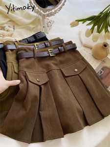 Faldas Yitimoky pana plisada para mujer otoño invierno 2023 moda coreana falda vintage cintura alta mini con cinturón