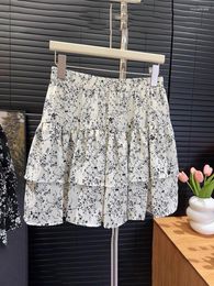 Rokken yitimoky bloemenprint vrouwen zomer 2024 baljurk hoge taille dans mode casual elegante chique chique witte zwarte rok