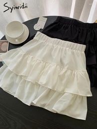 Rokken yitimoky ruches zomer 2024 ball jurk vrouwen hoge taille dans Koreaanse mode casual elegante chic witte zwarte rok