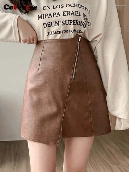 Jupes Yitimuceng Jupe en cuir pour femmes Style coréen Noir Vintage PU Zipper Mini Bureau Dames avec doublure Y2K
