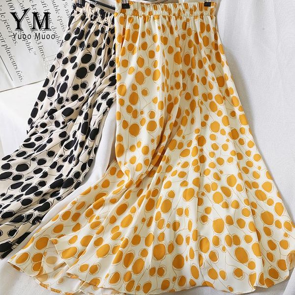 Faldas YuooMuoo Beauty Polka Dot gasa falda 2021 verano moda amarillo alta cintura larga mujer cómoda elegante A Line verde