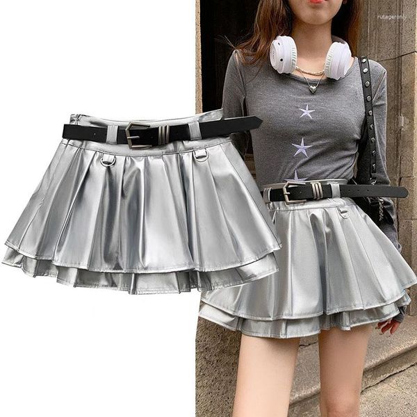 Jupes zalady mode dans streetwear PU cuir mini femme vêtements bonbons taille haute boîte de nuit sexy jupe plissée