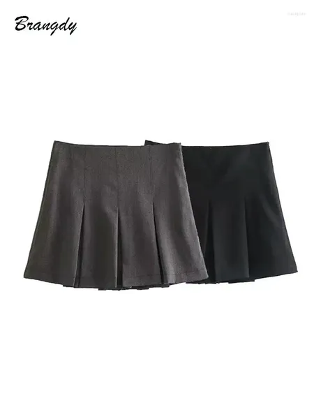 Jupes Zatraf 2024 plissée mini taille haute large plis design short slim femme fermeture éclair latérale jupe d'école chic