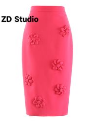 Jupes zd studio hauteur taille rose rouge fleur rouge long élégant mi-corps jupe femmes printemps automne 230817