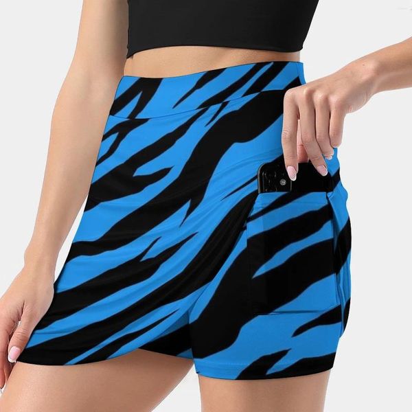 Jupes Zebra / Tiger Imprimé jupe féminine bleue Skort Skort avec poche mode coréen 4xl Animal