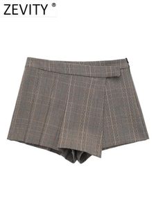 Faldas Zevity 2022, Faldas cortas informales con pliegues y estampado a cuadros Vintage para mujer, Faldas cortas con cremallera, Pantalones Cortos elegantes Qun3083