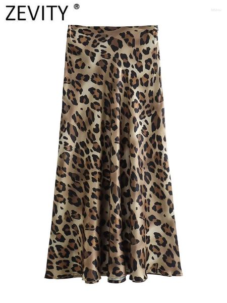 Jupes zevity 2024 femmes vintage léopard imprimement décontracté slim midi soft jupe faldas mujer femelle chic zipper une ligne vestidos Qun316