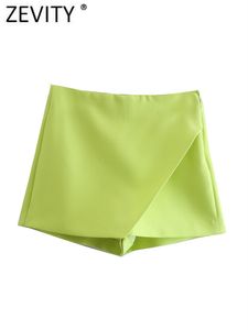 Jupes Zevity Femmes Mode Candy Couleur Asymétrique Shorts Lady Zipper Fly Poches Chic Pantalone Cortos P532 230825