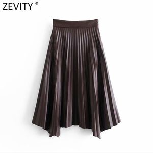 Rokken zevity vrouwen vintage hoge taille side rits geplooid midi rok faldas mujer kantoor dames faux lederen chic vestido qun747