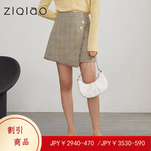 Faldas ZIQIAO 21 Otoño Invierno diseño moda mujer corto Jupes estilo japonés Faldas sólido Casual alta cintura Slim Mini