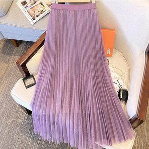 Rokken zjyt geplooide midi mesh voor vrouwen zomer mode Koreaanse stijl elastische taille zwarte feest rok casual faldas vakantie