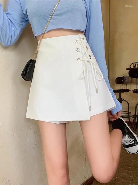 Jupes Zoki Femmes Oversize 4XL Sexy Blanc Mini Jupe Coréenne Taille Haute À Lacets Mode Une Ligne Été Streetwear Femme