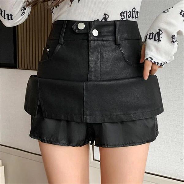 Faldas zxryxgs premiump PU Falda de cuero Culottes para mujeres 2024 Botón La moda corta de la cintura alta era la tendencia delgada Pantskills