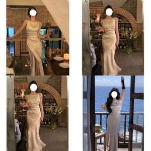 Jupesskorts Satin One-Shoder Robe Femmes Haute Couture Design Split Halter Socialite Style Banquet Drop Livraison Otnlr