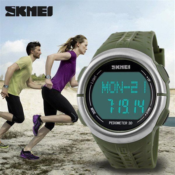 SKMEI 1058 Monitor de ritmo cardíaco Reloj Pedómetro Sport Led Relojes para hombres Mujeres 50m Reloj digital de agua Contador de calorías deportivas 239D
