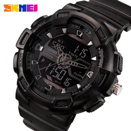 SKMEI 1189 hommes Sport montres-bracelets numériques chronographe réveil extérieur plein noir double affichage de l'heure montres X0524