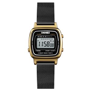 SKMEI 1252 montre pour femme ceinture en maille en acier inoxydable carré bracelet ajustable étanche montres numériques pour femmes reloj mujer 210616