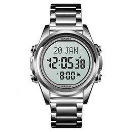 SKMEI 1667 Reloj de pulsera digital Alfajr Azan con respaldo de acero inoxidable 274d