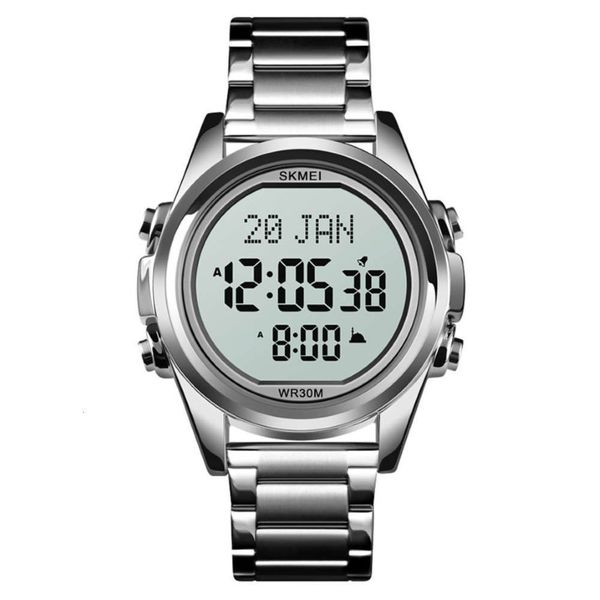 SKMEI 1667 montre-bracelet de prière numérique Alfajr Azan avec dos en acier inoxydable 251d