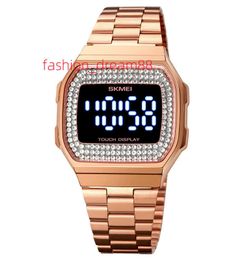 Skmei 1807 moissanite numérique unisexe hip hop sport montre carrée en forme de montre en acier inoxydable