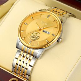 SKMEI 9309 CHRONOGRO DE LUXURO CASIAL Relojes para hombres Mensificaciones de acero inoxidable Wallwatch Big Dial Luminous Pointers Quartz Watch