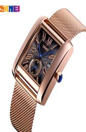 Skmei Brand Business Watchs Men Quartz Montre à bracelet Top Luxury Rectangle Dial Regarder Fashion Mesh Belt Man Analog Clock8076899