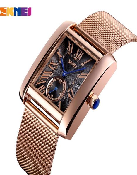 Skmei Brand Business Watches Men Quartz Wallwatches Top Rectangle Rectangle Hild de lujo Mira de moda Cinturón de malla Analógico Reloj7103220