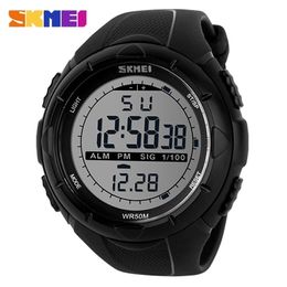 SKMEI marque hommes montres bracelet en polyuréthane Simple LED numérique militaire alarme montre Sport montre électronique étanche 30 m 210329