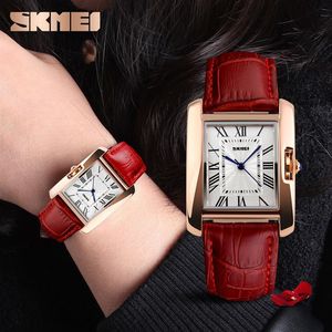 Marca SKMEI, relojes para mujer, reloj de cuarzo informal a la moda, relojes de pulsera de cuero impermeables para mujer, reloj femenino 2103102315