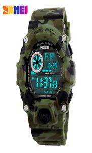 Skmei Fashion ArmyGreen Camo Pu Band Militaire Sports Horloges 1019 50m Waterdichte LED Digitale veiligheidswaarschuwing Polshorloges1488502
