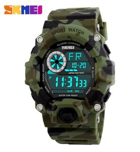 Skmei Fashion ArmyGreen Camo Pu Band Militaire Sports Horloges 1019 50m Waterdichte LED Digitale veiligheidswaarschuwing Polshorloges1978221