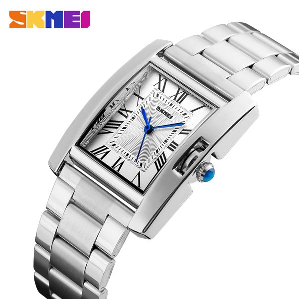 SKMEI mode Bracelet montre femme décontracté Auto Date Rectangle en acier inoxydable montres Relogio Femenino Horloge Dames 1284