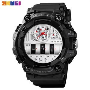 Skmei Fashion Cool Quartz Watch Men 2 Time waterdichte schokbestendige polshorloges Heren Pu Leather Sport Clock voor mannen 1557 Q0524250L
