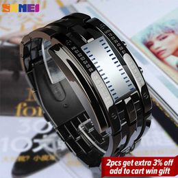 Skmei Mode Creative Sport Montre Hommes Bracelet En Acier Inoxydable Led Affichage Montres 5bar Étanche Montre Numérique Reloj Hombre 0926 Q0524