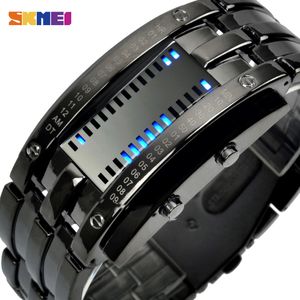 SKMEI mode montre de Sport créative hommes bracelet en acier inoxydable LED affichage montres 5Bar étanche montre numérique reloj hombre 0926