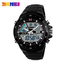 Reloj de cuarzo SKMEI a la moda para hombre, pantalla Dual, calendario de zona horaria múltiple, reloj de pulsera deportivo resistente al agua para hombre, reloj Masculino 1016