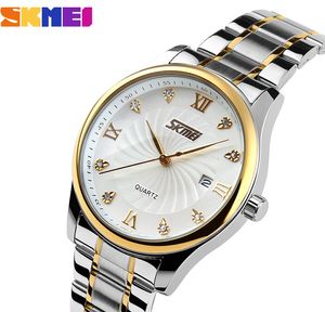 Skmei Fashion Mens Watchs Brand Luxury Business Watch Men Men Sobre en acier inoxydable Quartz Montreuse-bracelet Relogie Masculino